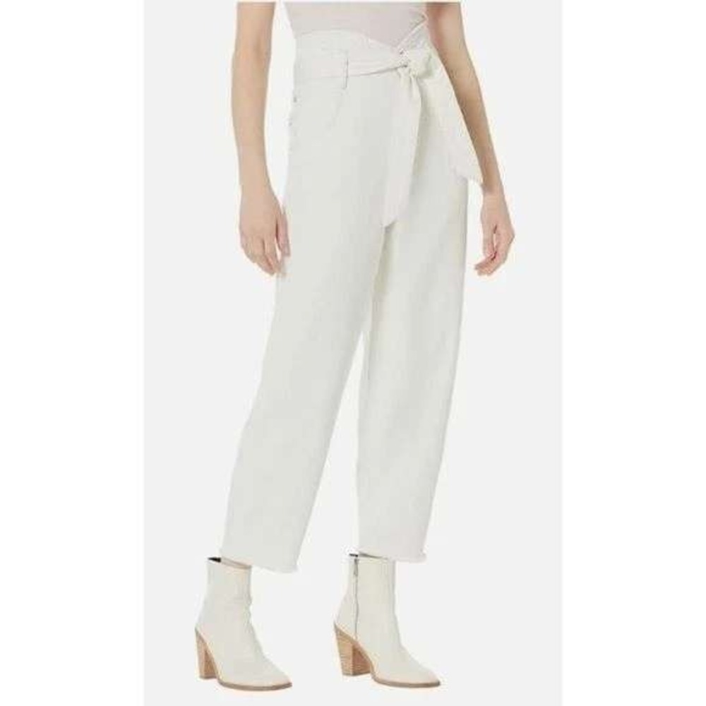 AllSaints‎ Jeans Womens Sz 0 Sammy Paperbag Ivory High Rise Belted Barrel Leg